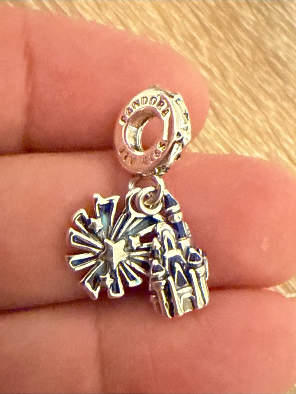 Pandora Silver Castle & Firework Dangle Charm with Blue Accents